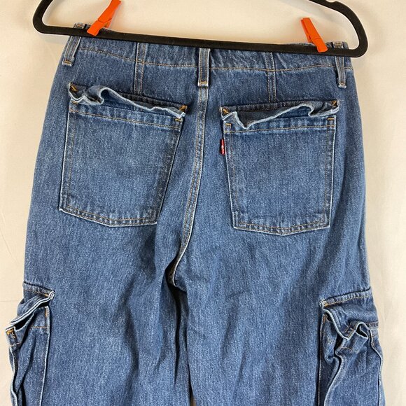 Levi's '94 Baggy Jeans 26 Blue Cargo Pockets Cinched Ankles - Picture 9 of 14